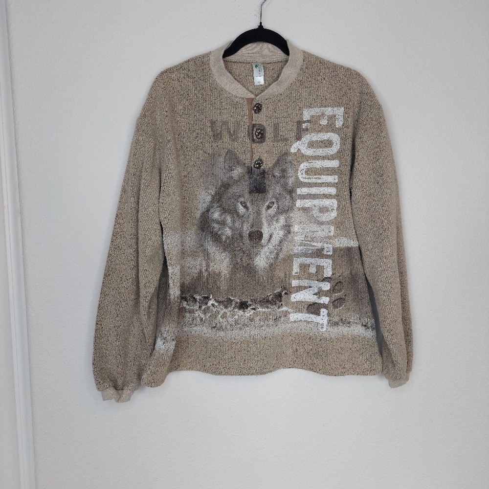 GreenBrand Recycled Wolf Graphic Pullover‎ Sweater Size Meduim